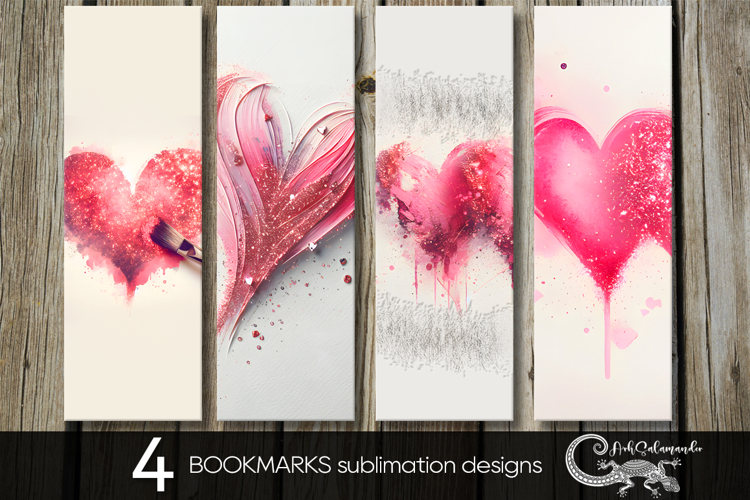 Love hearts | 4 valentine bookmarks sublimation designs PLUS