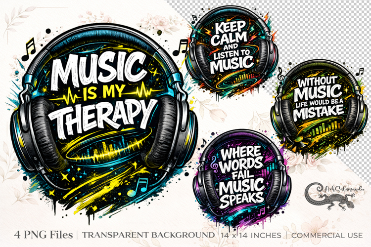 Music Lover Graffiti Clipart Bundle | 4 PNG sublimation