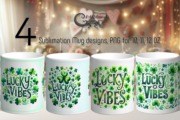 St. Patricks day vibes | 4 green Mug sublimation designs P2