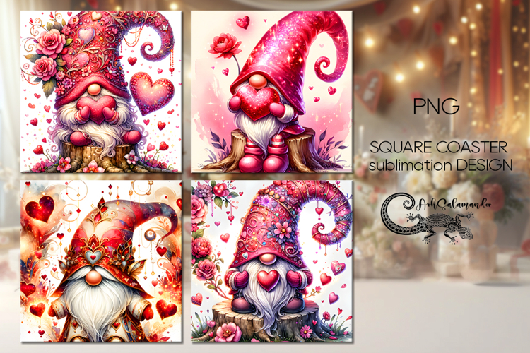 Valentine gnome | love square coaster sublimation designs P2