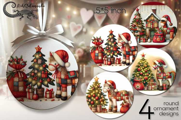 Christmas patchwork | 4 retro Round ornaments sublimation P2