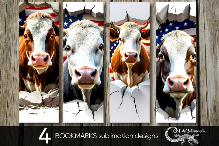 Cow & wall | patriotic bookmarks sublimation designs