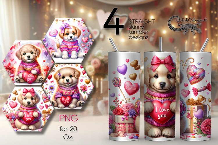 Valentine animals | 4 cute puppy Skinny tumbler sublimation