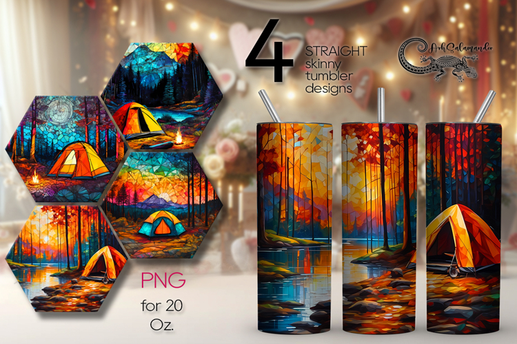 Tent in forest | 4 summer tumbler Sublimation designs PL2
