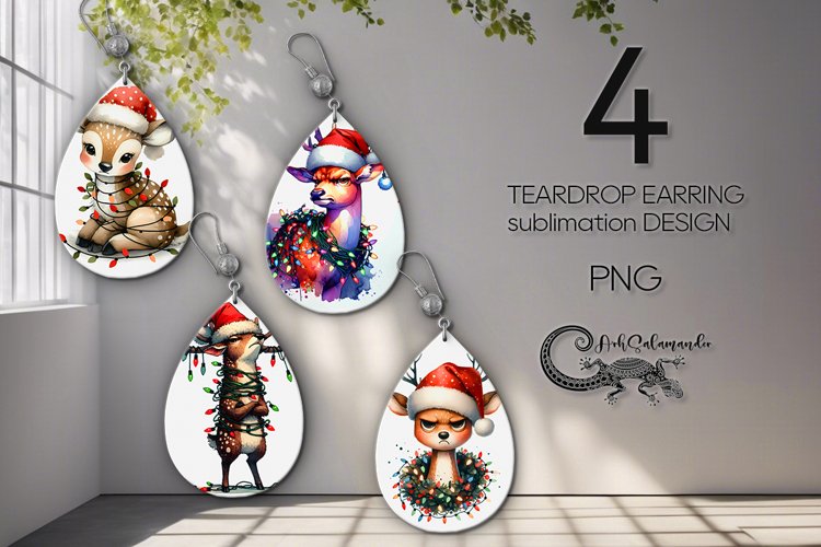 Christmas Deer | Teardrop earring Sublimation design PLUS2