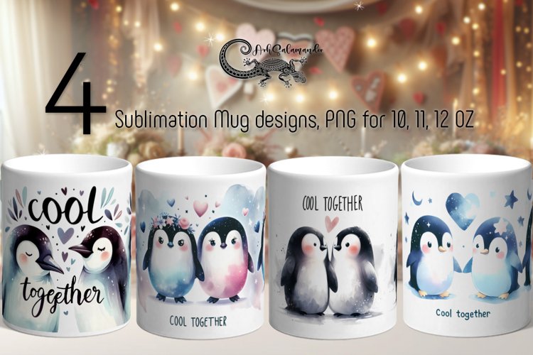 Valentine animals | cute penguin mug sublimation design PL