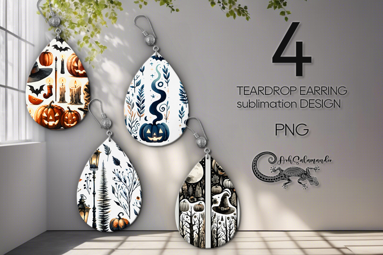 Halloween brushstroke | Teardrop Earring Sublimation design example image 1