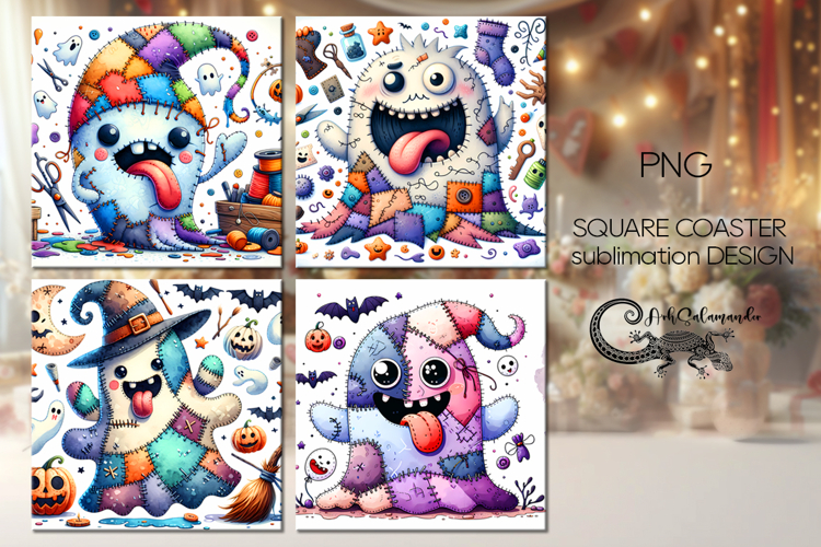Halloween patchwork | square coaster sublimation design P2