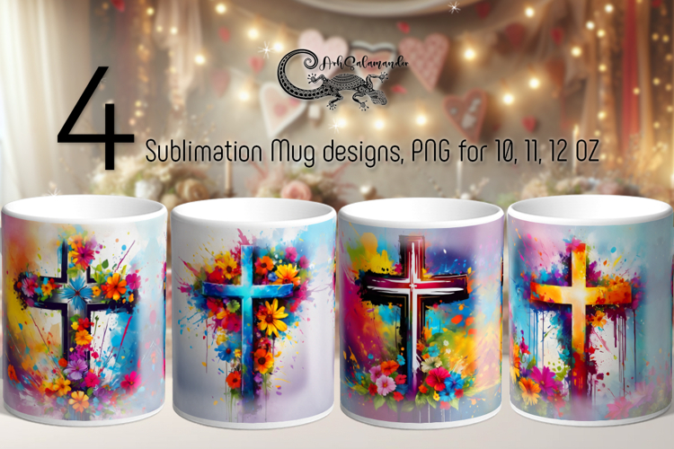 Christian cross & flowers | Faith Sublimation Mug design P2