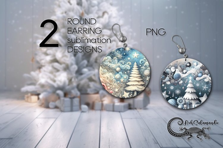 Celestial Christmas | Round earring Sublimation design PLUS2