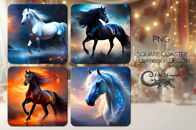 Horse | 4 square coaster sublimation designs P2