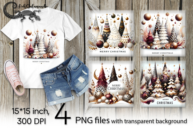 Christmas tree | 4 modern PNG Sublimation designs P2