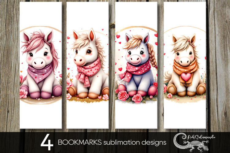 Valentine horse | 4 love bookmarks sublimation designs