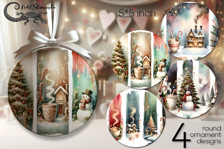 Christmas brushstroke | round ornament sublimation design P2