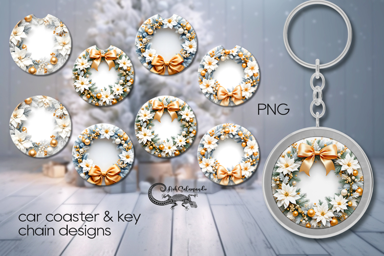 Christmas decor | 4 Car coaster & 4 key chain designs P2