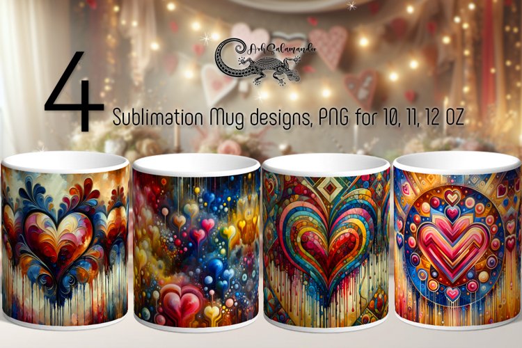 Boho Hearts | 4 Valentine Sublimation Mug designs PL2