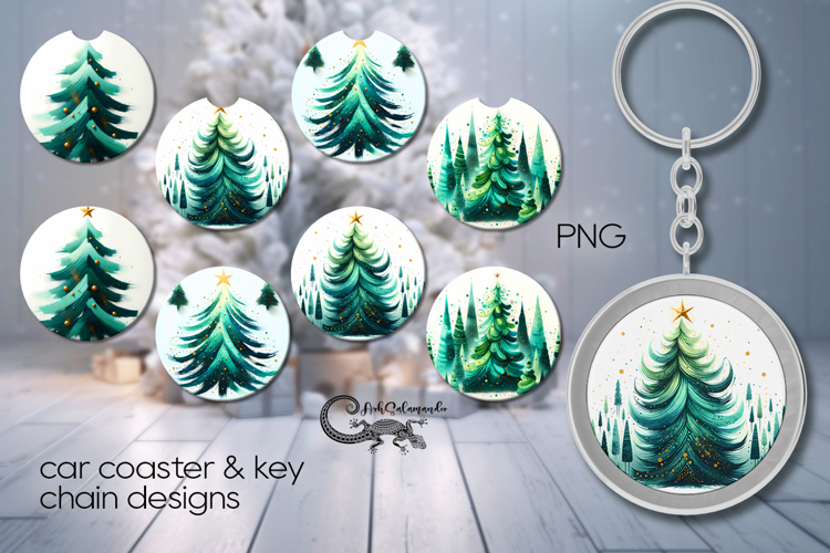 Modern Christmas tree | Car coaster & key chain designs P2