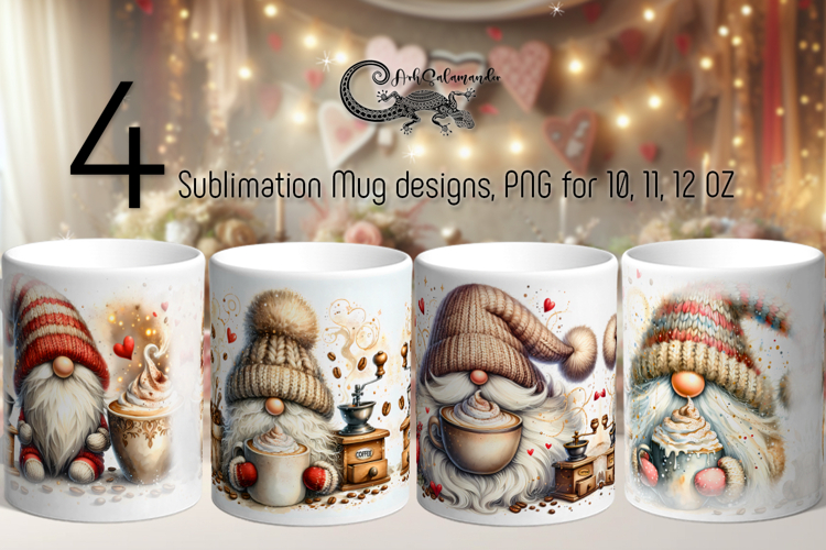 Coffee Gnome | 4 Watercolor Mug sublimation designs PLUS2