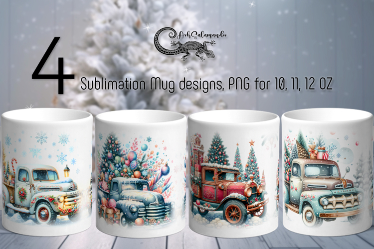 Christmas truck | 4 vintage Sublimation Mug design PLUS2