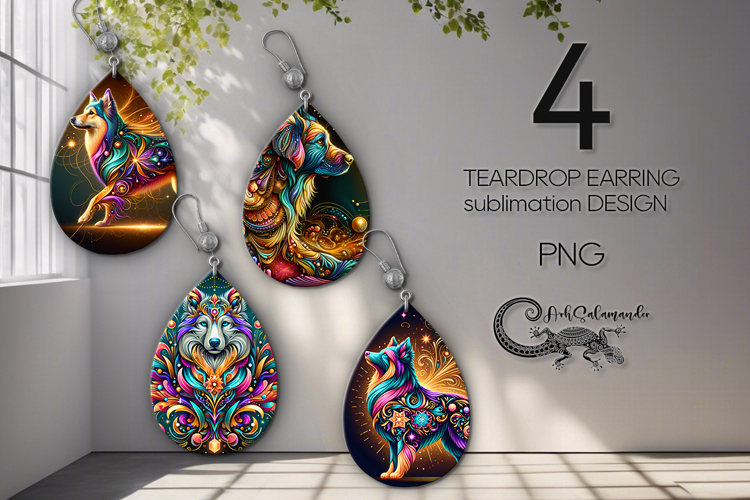 Fantasy dog | Teardrop earring sublimation design PL