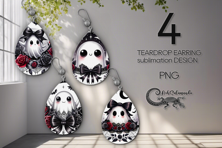 Funny ghost | 4 Teardrop Earring Sublimation designs P2