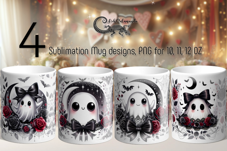 Funny ghost | 4 Cute Halloween Sublimation Mug designs PLUS2