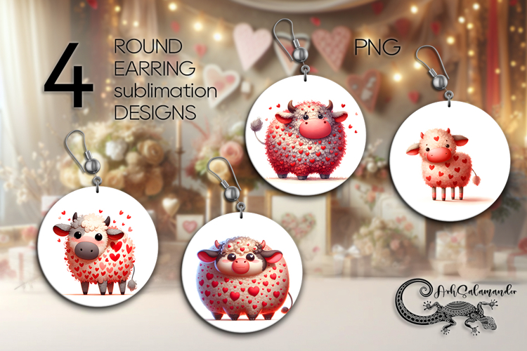 Valentine cow | 4 love Round Earring designs P2