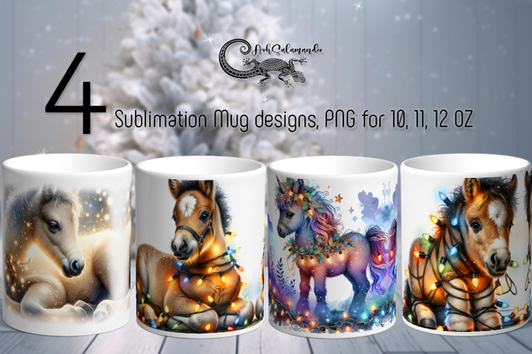 Christmas horse & garland | 4 Sublimation Mug design PLUS