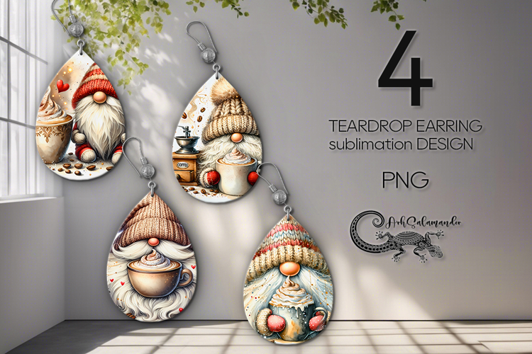 Coffee Gnomes | 4 watercolor Teardrop earring designs PL2