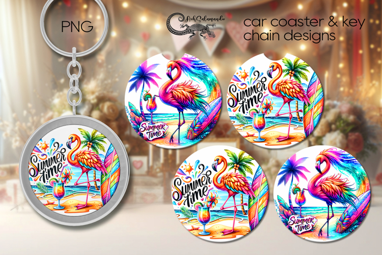 Beach, summer time | Car coaster & key chain designs PL2