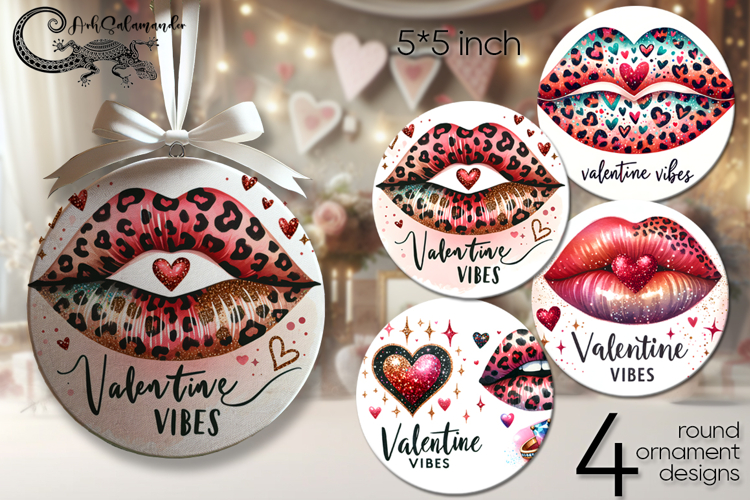 Valentine lips | 4 round ornaments sublimation designs P2