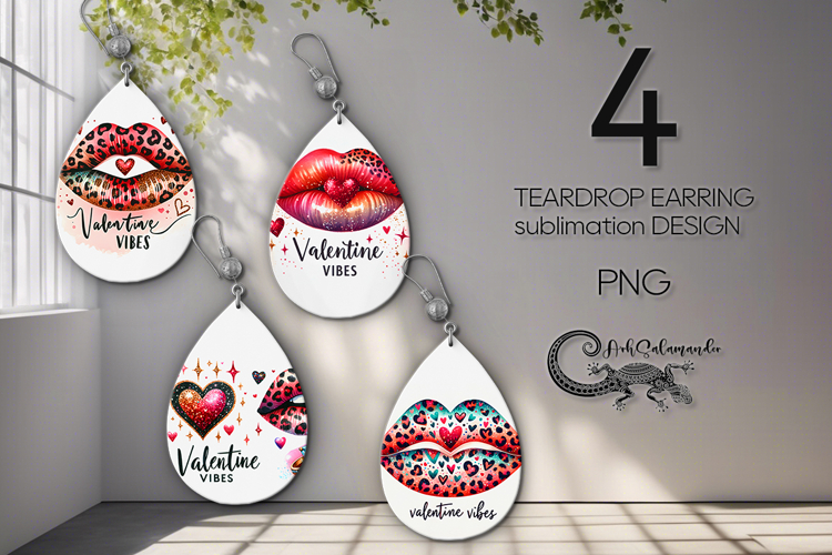 Lips Valentine Sublimation | 4 teardrop earring designs P2