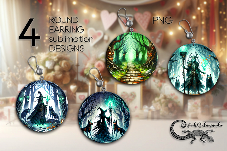Halloween landscape | 4 Sublimation round earring designs P2