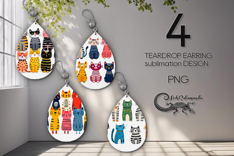 Cat lovers | cartoon Teardrop earring sublimation design PL2