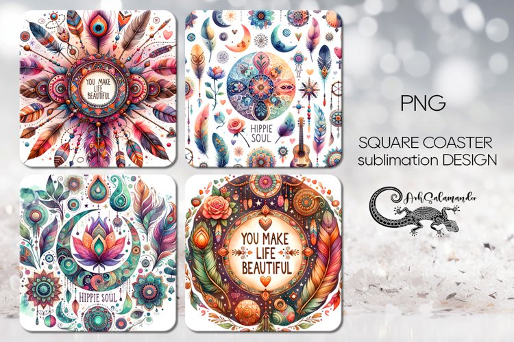 Boho Inscription | 4 square coaster sublimation designs2