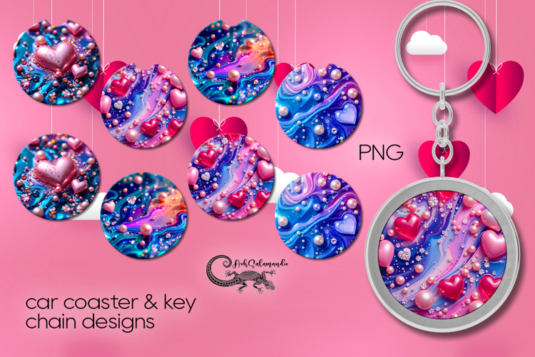 Love Pearls | 4 valentine car coaster & 4 key chain designs