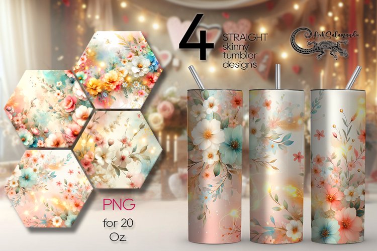Watercolor Flowers | 4 gentle tumbler Sublimation designs P2