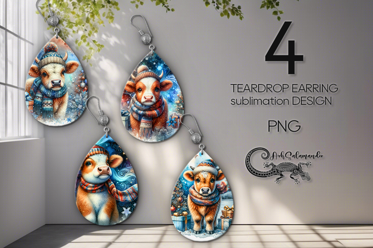 Christmas Cows | retro Teardrop earring sublimation design
