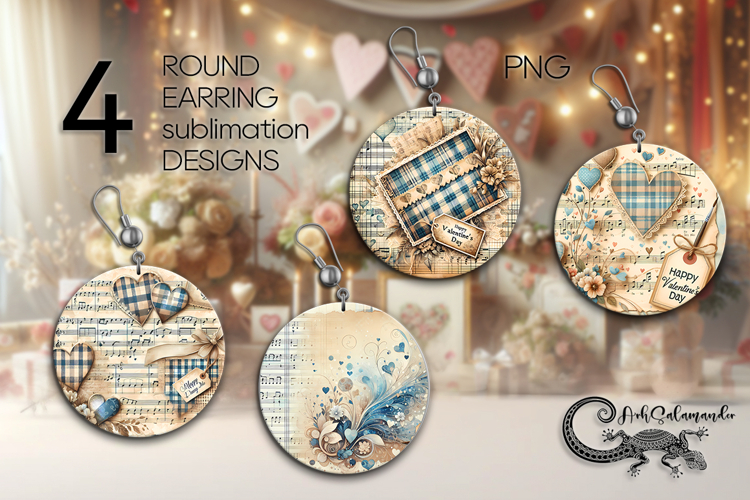 Valentine music | 4 Round earring Sublimation designs P2