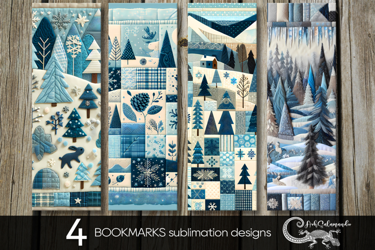 Xmas patchwork landscape | 4 bookmarks sublimation designs 2