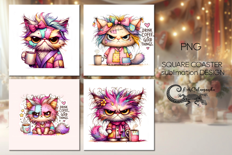 Good Morning | 4 square coaster sublimation designs PL2