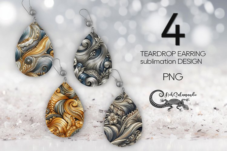 Metallic design | Teardrop Earring sublimation design PLUS2
