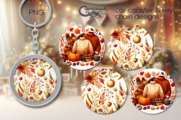 Golden Autumn | Fall Car coaster & key chain design PL2