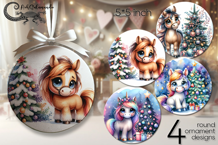 Christmas horse | 4 funny Xmas round ornaments designs P2