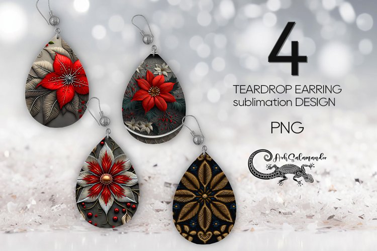 Embroidery flowers | Teardrop Earring sublimation design PL2