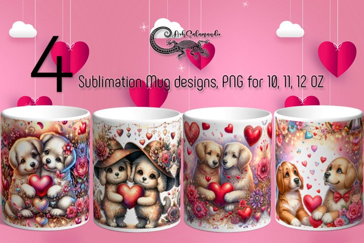 Valentine animals | 4 dog mug love watercolor designs