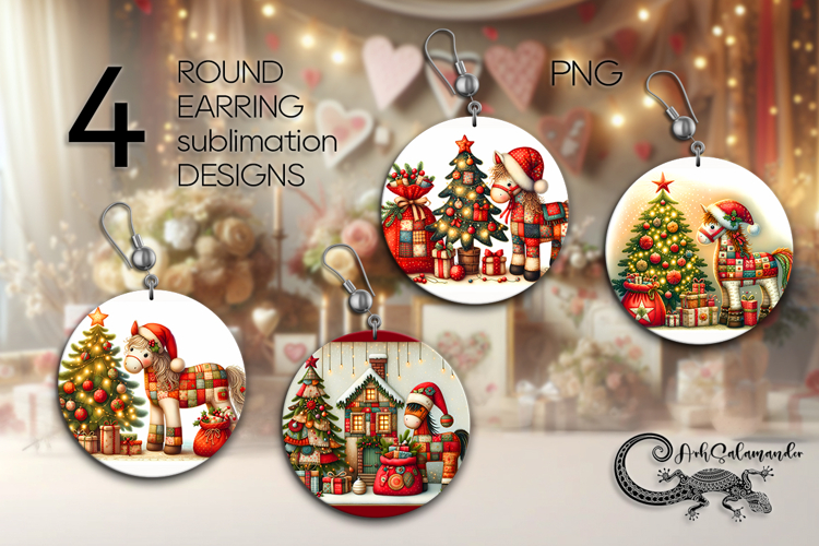 Christmas patchwork | Round earring Sublimation designs PL2