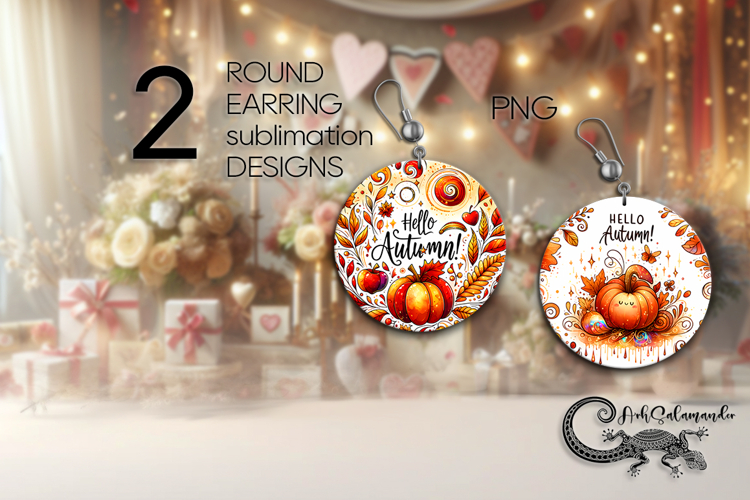 Hello Autumn | Round Earring Sublimation designs, PL2