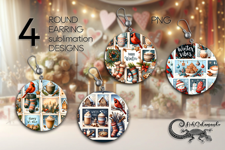 Christmas vibes | winter Round earring Sublimation design P2