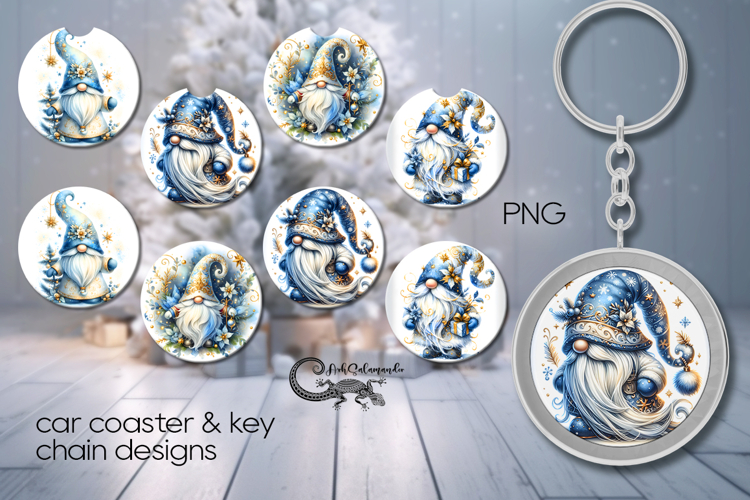 Christmas Gnome | 4 Car coaster & 4 key chain Sublimation P2